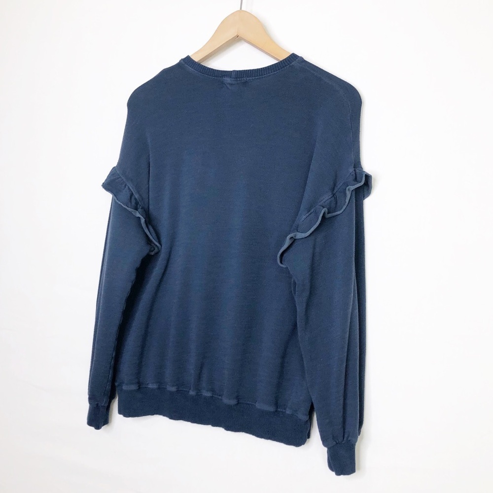 Monrow Blue Ruffled shoulder Sweatshirt - Picture 3 of 10